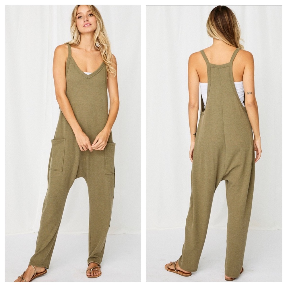 Rachel Olive Boho Solid Harem Jumpsuit - Picture 2 of 4